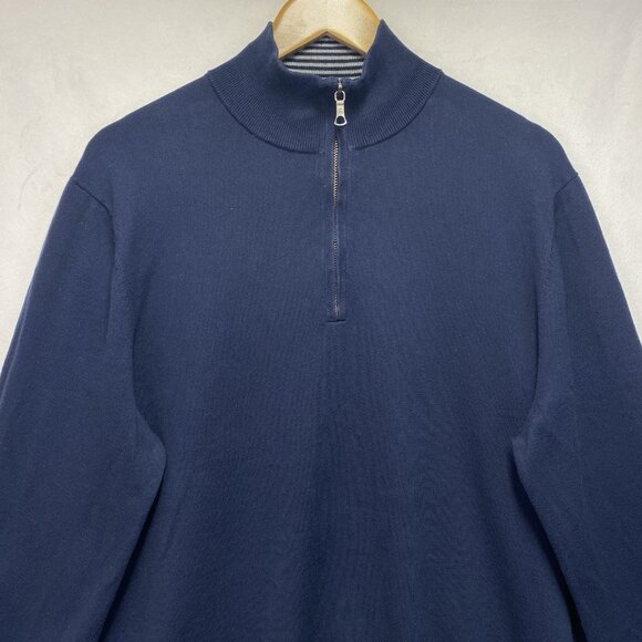 Brooks Brothers Supima Cotton 1/4 Zip Mock Neck Pullover Sweater Men Large Navy - Picture 10 of 13